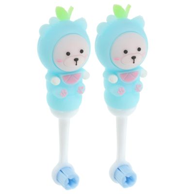 DEARMAMY 2-Pack Toddler Toothbrushes, Bear-Shaped, Soft Silicone Bristles