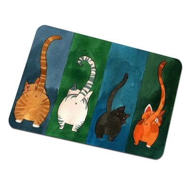UKCOCO Thin Green Cat-Pattern Doormat, Non-Slip and Durable