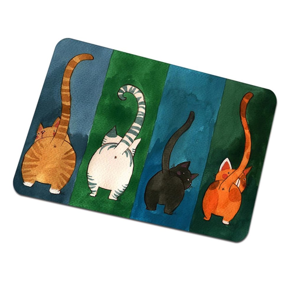 UKCOCO Thin Green Cat-Pattern Doormat, Non-Slip and Durable