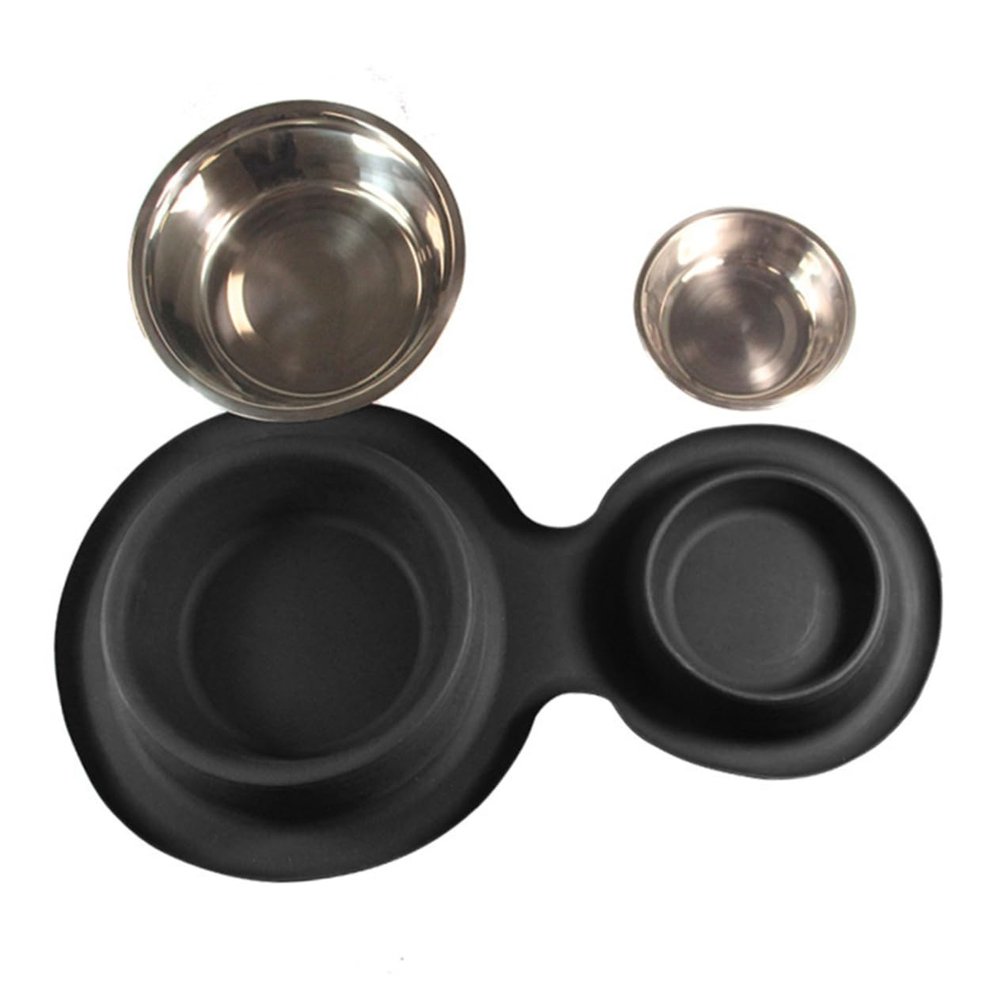 ibasenice Stainless Steel Dog Bowl with Non-Slip Silicone Base, Double Bowl for Food and Water