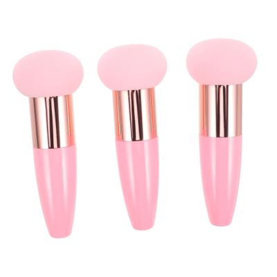 3-Piece Mushroom Makeup Sponge Set with Handles, Aluminum, Pink