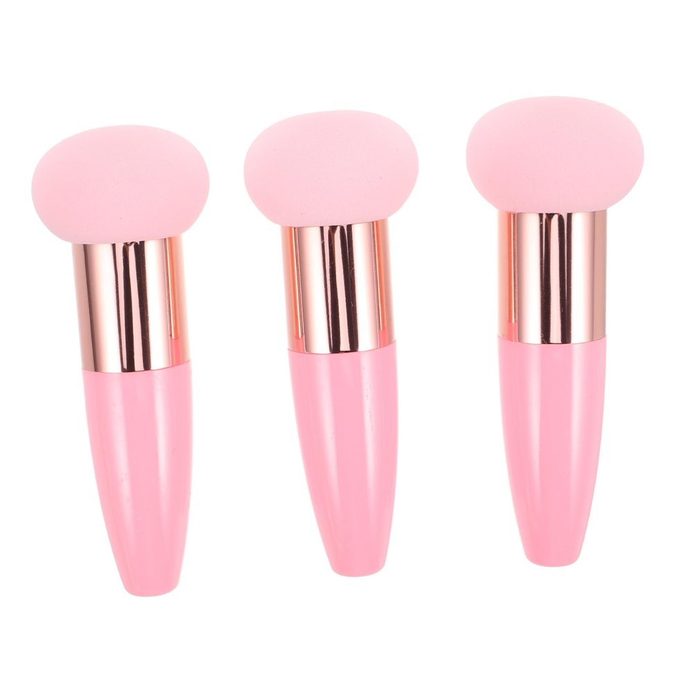 3-Piece Mushroom Makeup Sponge Set with Handles, Aluminum, Pink