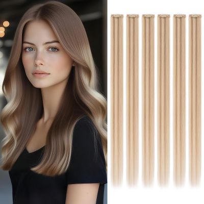 Benehair Clip-In Human Hair Extensions, 6 Pieces, 35 cm, Single Clip, Highlights, 36 g, Silk Lace Base, #12P613 Flaxen Blonde/Light Gold