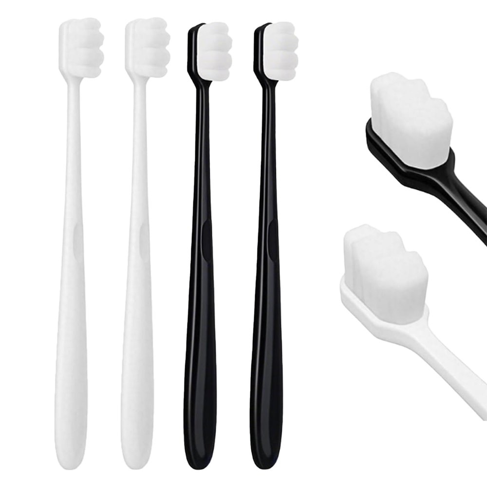 Soft Micro-Nano Toothbrushes, 4-Pack, Black and White