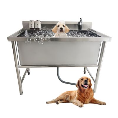 ASumPio Dog Wash Station, Stainless Steel Grooming Tub with Faucet, 120 cm/47.2 in