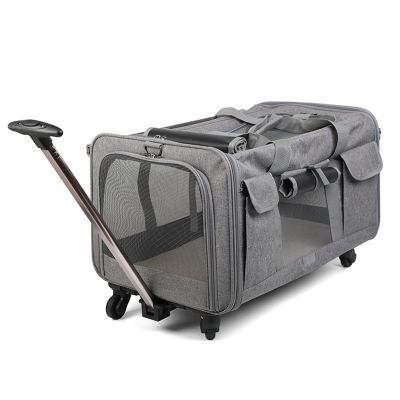 Rolling Pet Carrier for 2 Cats, Dual Compartments, Foldable Cat Carrier with Wheels