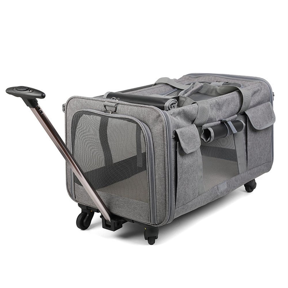 Rolling Pet Carrier for 2 Cats, Dual Compartments, Foldable Cat Carrier with Wheels