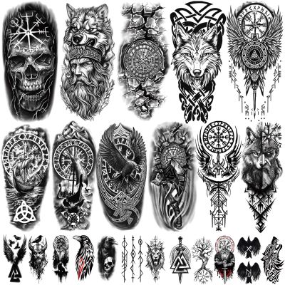 77 Sheets of Temporary Viking Tattoos for Adults, Norse Celtic Tribal Fake Tattoo Stickers