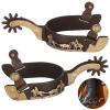 Lnrueg Western Spurs for Cowboy Boots with Rotating Gear, Antique Copper and Brass Design, Engraved Trim, Low-Carbon Steel view 1