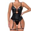 Women's Sexy Faux Leather and Lace Lingerie Bodysuit view 1