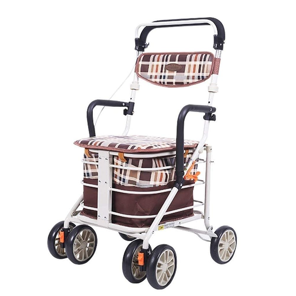 Folding Rollator with Height-Adjustable Seat, 4 Wheels, Aluminum
