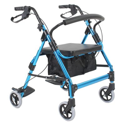 Foldable All-Terrain Rollator with Seat, Footrests, Backrest and Brakes – Blue