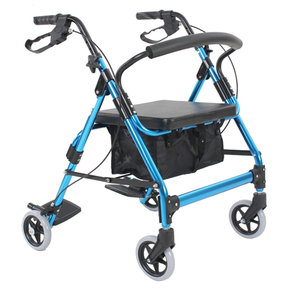 Foldable All-Terrain Rollator with Seat, Footrests, Backrest and Brakes – Blue