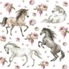 Wally Fox - Kids' Room Wall Stickers - Baby Room Wall Decals - Non-Toxic, Safe, High-Performance - 47 Stickers, Horses, Mustangs, Steeds, Horse, Roses, Watercolor - Brown, Black, White, Pink view 1