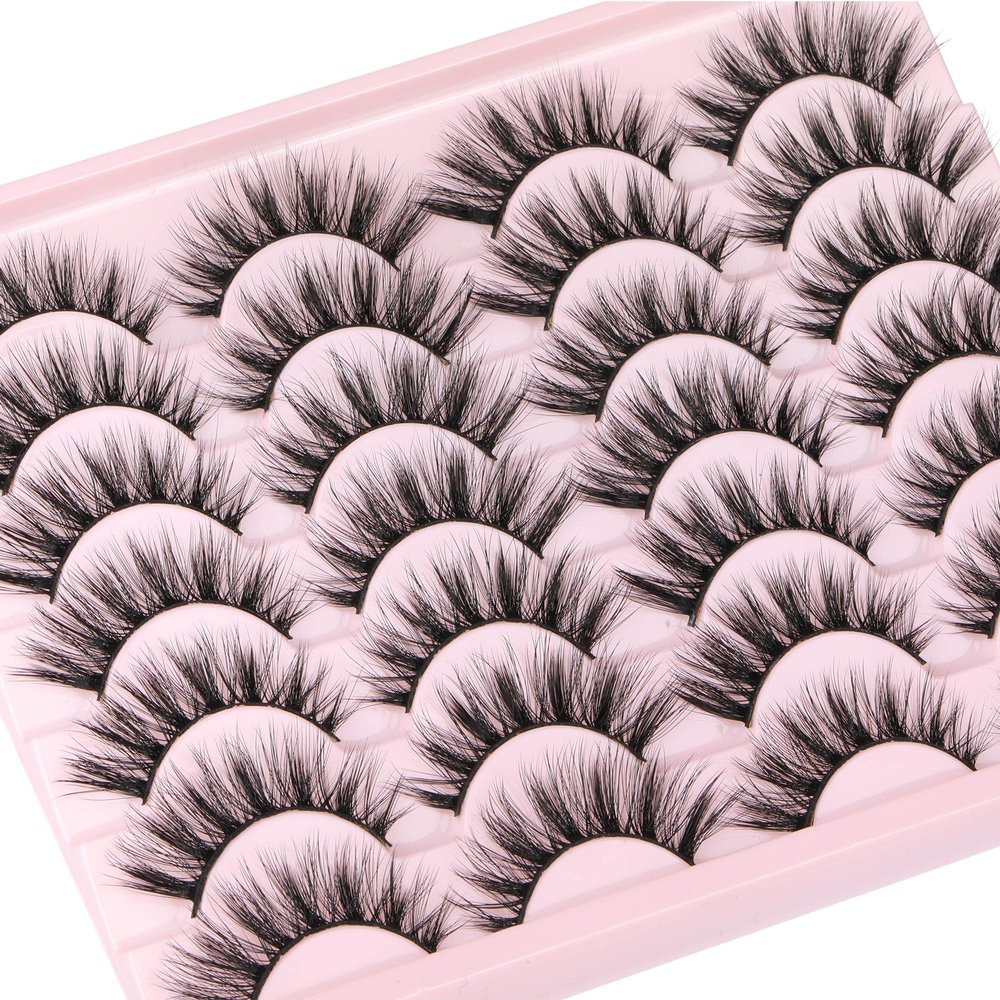 Newcally False Eyelashes, Natural 3D Lashes, Cat-Eye Look, Faux Mink, Fluffy Strip, 14 Pairs