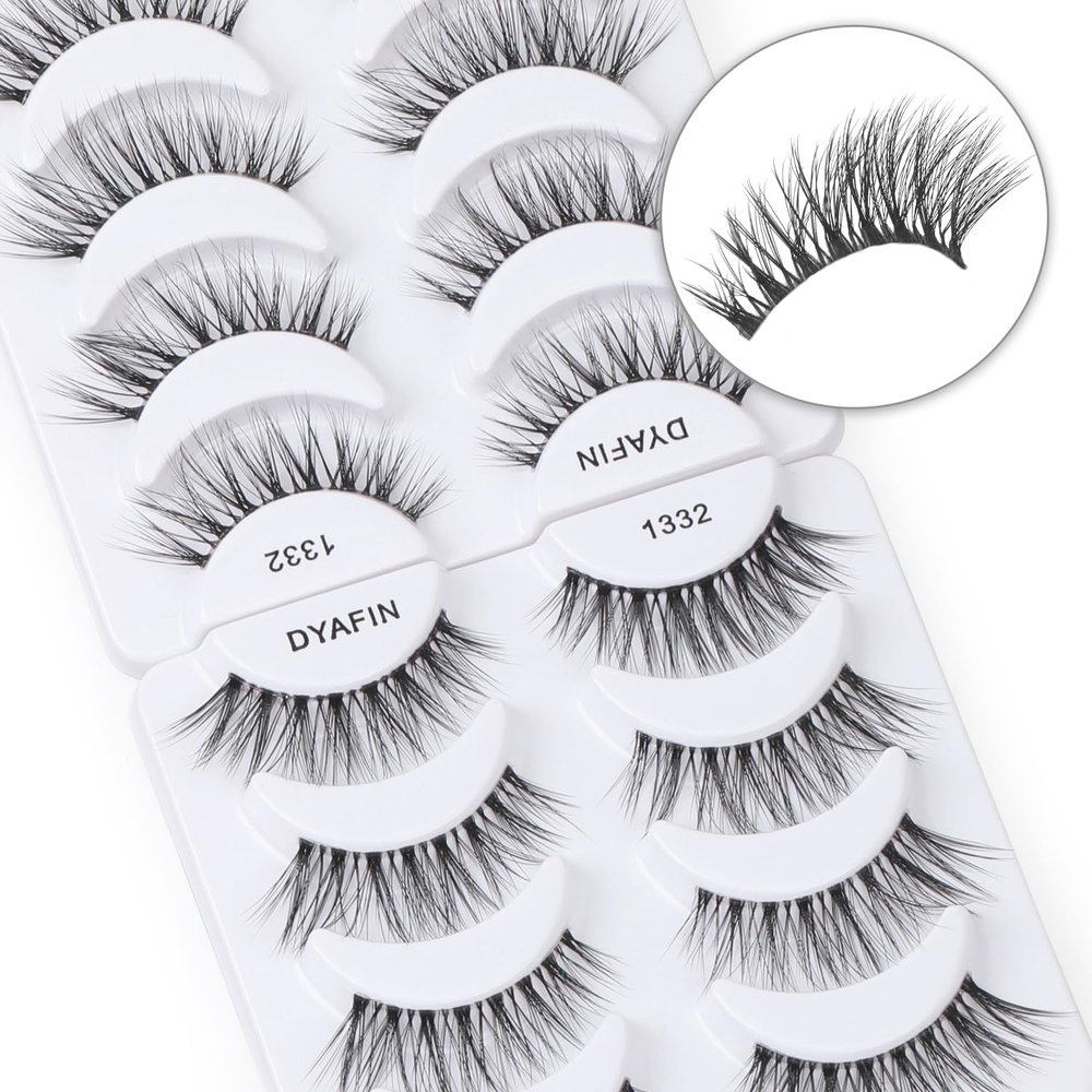 DYAFIN Natural False Eyelashes, Handmade, Reusable, Soft, C-Curl, 4 Pairs
