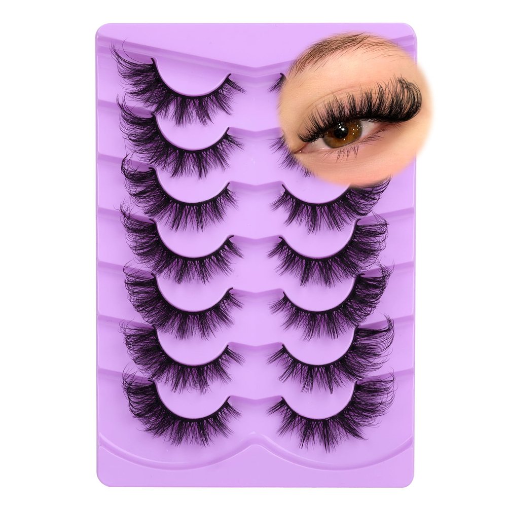 Alice Cat-Eye Lashes, D-Curl, Russian Strip, 17 mm, Fluffy False Lashes, Clear Band, Dramatic Faux-Mink Lashes, 8 Pairs