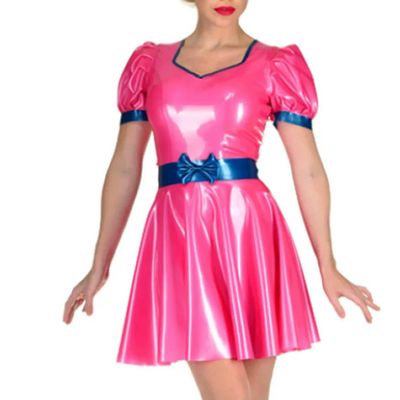 ASNAT Latex Rubber Metallic Pink Women's/Men's Club Dress, Wet Look, Men's M