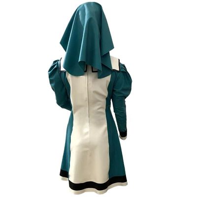 ASNAT Latex Cosplay Nurse/Nun Uniform Dress with Scarf, Dark Green and White
