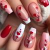 24 Valentine's Day Press-On Nails, Long Coffin Heart Design view 1