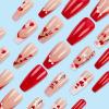 24 Valentine's Day Press-On Nails, Long Coffin Heart Design view 4