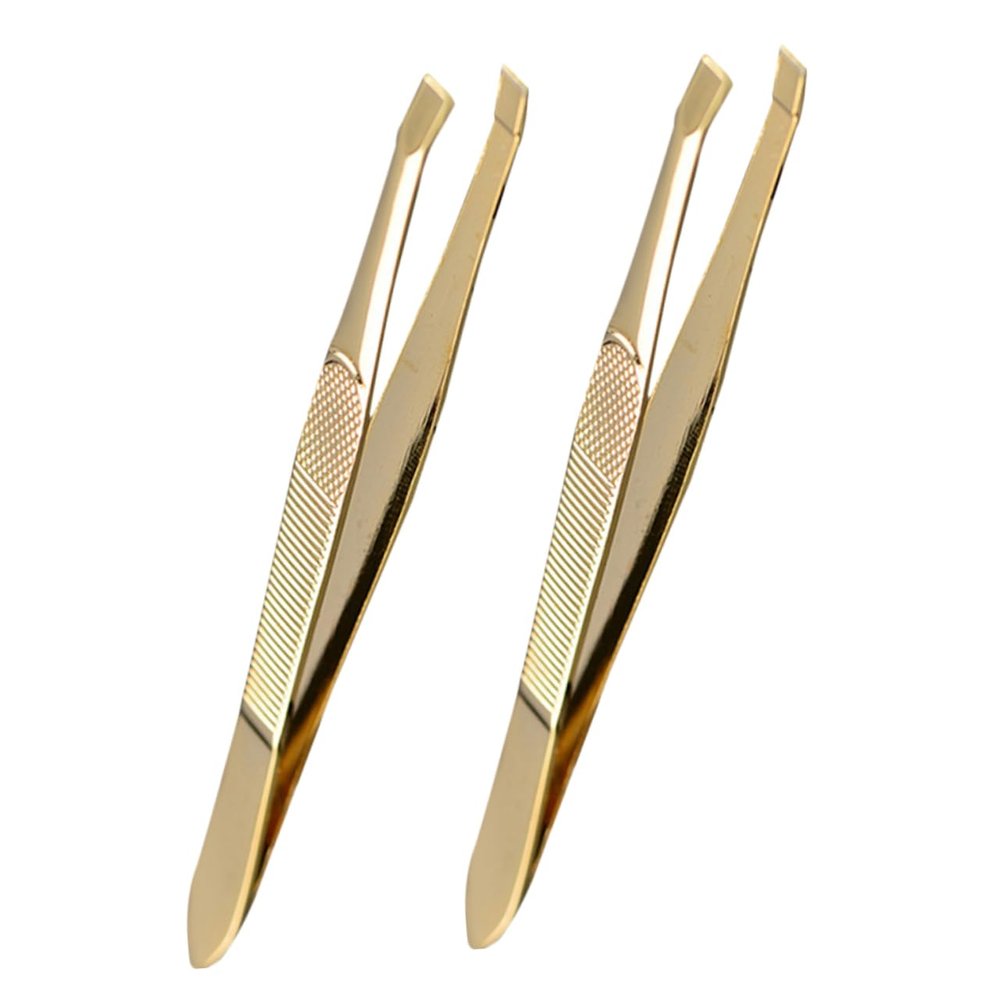 Beavorty Gold Stainless Steel Eyebrow Tweezers, 2-Piece Set