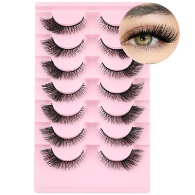 Half Lashes, 10 Pairs, Cat-Eye, Fluffy 3D Curly False Eyelashes