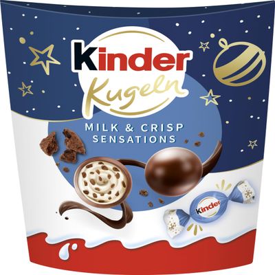 kinder Kugeln Milk & Crispy Bits, Milk Chocolate Balls with Creamy Milk Filling and Crispy Cocoa Bits, 90 g