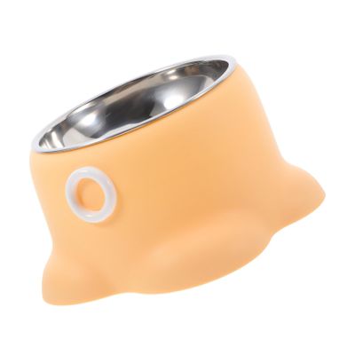 Yellow Metal Cat Food Bowl with Anti-Tip Base, Octopus Shape