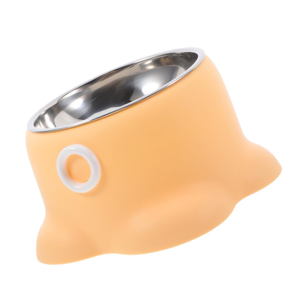 Yellow Metal Cat Food Bowl with Anti-Tip Base, Octopus Shape