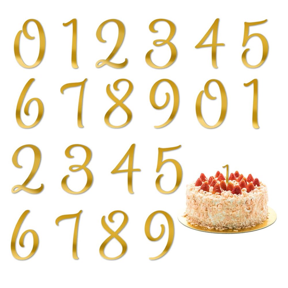 NOPKESV 20-Piece Gold Acrylic Cake Number Toppers, 0-9, Style B
