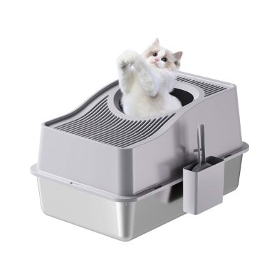 Zstar Stainless Steel Cat Litter Box, Extra-Large, Top-Entry, Gray, 60 x 40 x 34.5 cm