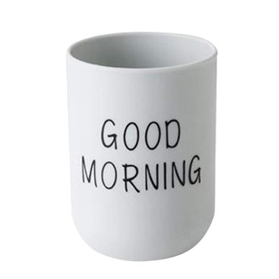 TEEKU Good Couple Plain Toothbrush Cup, Round Bathroom Toothbrush Holder, Simple Morning, Glass and Bottle, Coffee Cups with Text (Light Blue, One Size)