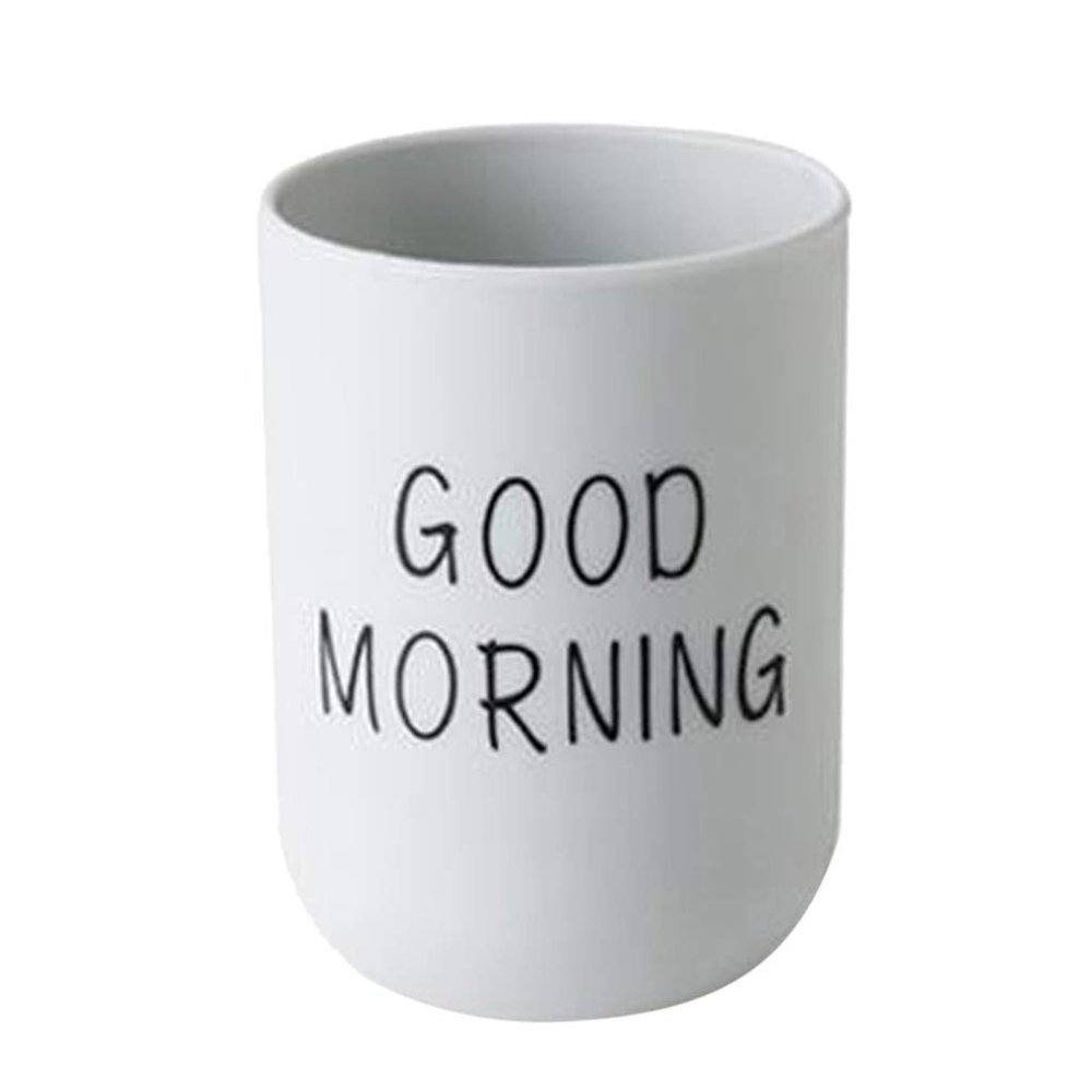 TEEKU Good Couple Plain Toothbrush Cup, Round Bathroom Toothbrush Holder, Simple Morning, Glass and Bottle, Coffee Cups with Text (Light Blue, One Size)