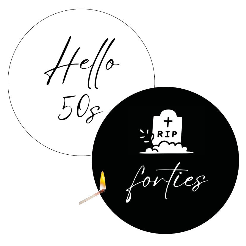 Burnaway Cake Set – RIP/Hello 40/50s Birthday Cake Toppers in Various Sizes (14 cm)