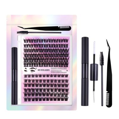 RoseFlower 126-Piece DIY Cluster Lash Kit, C-Curl Volume Extensions with Mascara Brush, Bond & Seal, Applicators and Tweezers