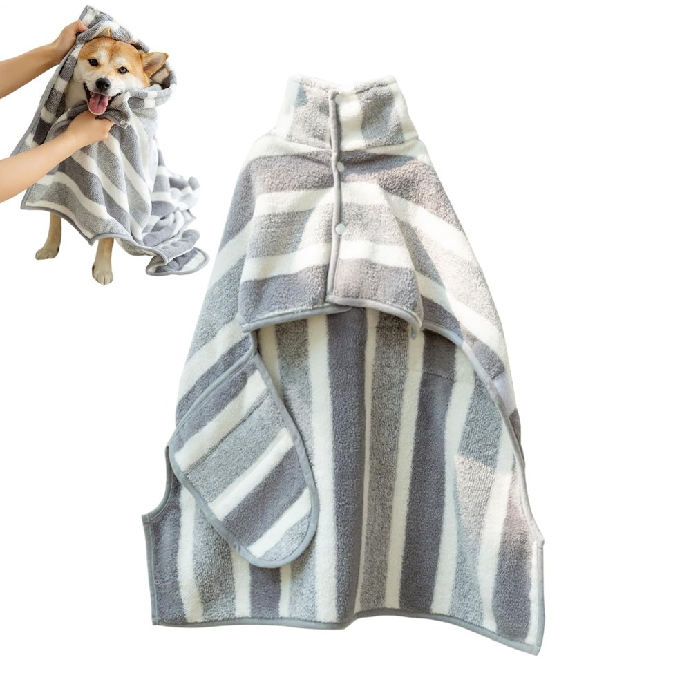 Dog Bath Towel, Striped Microfiber Towel with Hood, Quick-Drying and Highly Absorbent, for Small, Medium, and Large Dogs