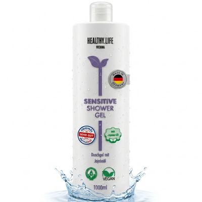 HLV Sensitive Shower Gel | Vegan | For Dry & Sensitive Skin with Jojoba Oil | Moisturizing & Skin Barrier Support | Soft Skin Without Tightness, 1,000 ml