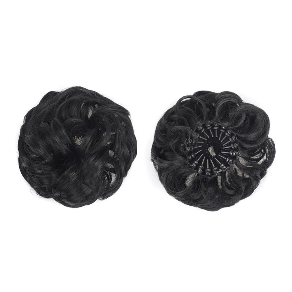 fengqingyunyan0304 Synthetic Messy Bun Extension, Fluffy Curly Chignon, Bird’s Nest Design, Adjustable Waves for Women (Black)