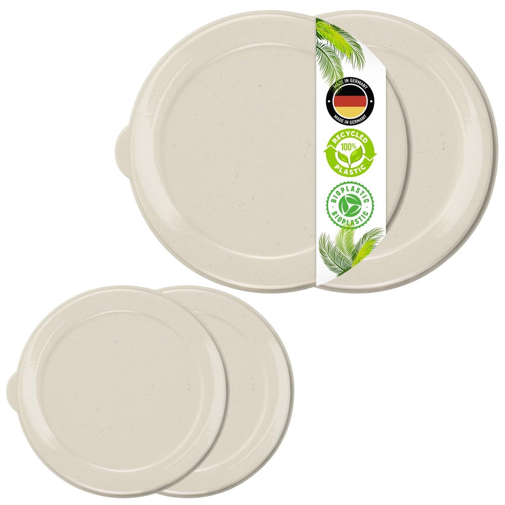 FALKENHORN BIO Cream Can Lids, 2 Small + 2 Large, Combo Set for Dog and Cat Food, Sugarcane-Based, BPA-Free, Made in Germany