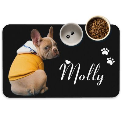 Fumatte Personalized Pet Bowl Mat with Name and Photo