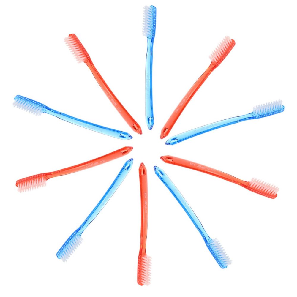 BESTYASH 10-Pack Travel Toothbrushes for Adults with Extra-Hard Plastic Bristles, Lightweight for Home and Travel, Random Color and Style