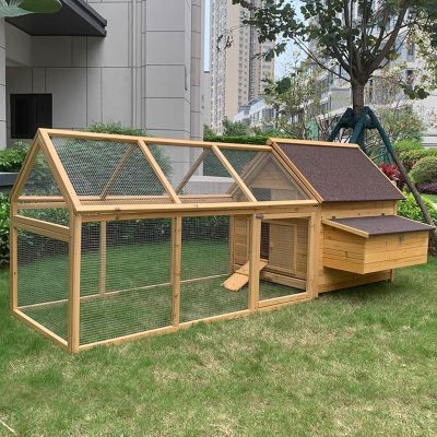 Wooden Chicken Run with Roof, Multi-Tier Design, 2 Sizes, Galvanized Pull-Out Tray and Nesting Boxes (Multicolored, 286 × 129 × 117 cm)
