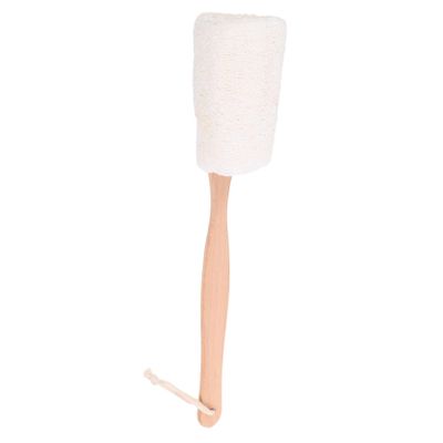PENIKOKO Natural Loofah Body Brush with Wooden Handle, Gentle Exfoliating Bath Brush for Deep Cleansing, Removable Long Handle for Shower and Back