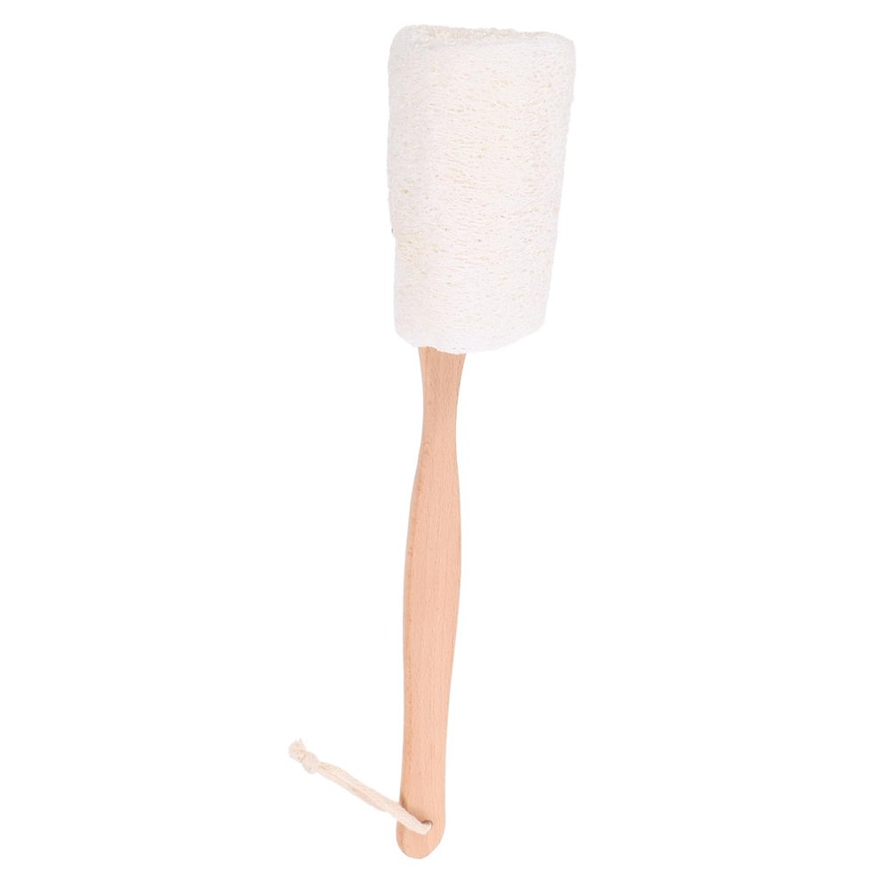 PENIKOKO Natural Loofah Body Brush with Wooden Handle, Gentle Exfoliating Bath Brush for Deep Cleansing, Removable Long Handle for Shower and Back