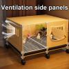 Mobile Chicken Enclosure with Tray and Universal Casters, Transparent Panels, White, 70 x 45 x 45 cm view 4