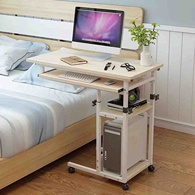 Overbed Table with Wheels, Manually Height-Adjustable