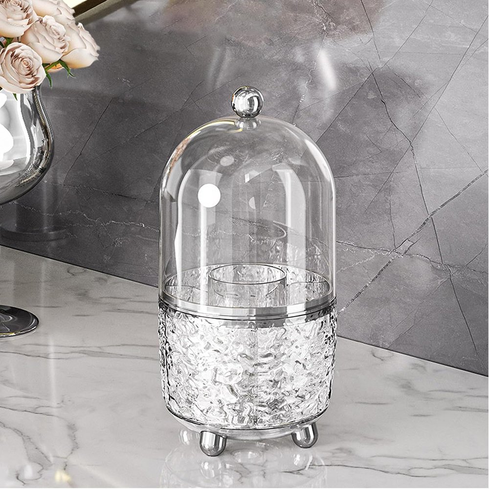 CHIRISEN Makeup Brush Holder with Lid, 360° Rotating Cosmetic Organizer with Dust Protection, Transparent