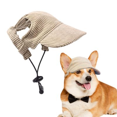 Voarge Adjustable Corduroy Baseball Cap for Dogs, Khaki, L