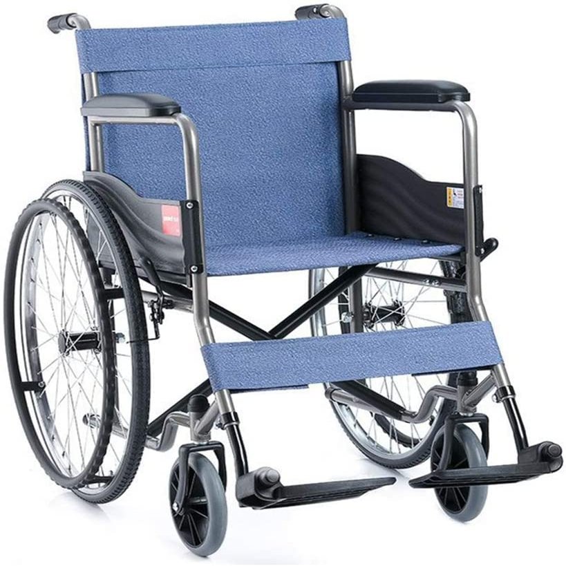XSDAJSD Folding Lightweight Steel Wheelchair with Adjustable Footrests and Attendant Propulsion